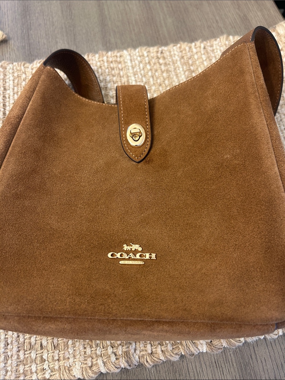 Coach Brown Suede Shoulder Bag with Gold Logo - Picture 2 of 7